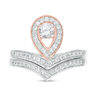 Thumbnail Image 2 of 4.0mm Lab-Created White Sapphire Pear-Shaped Frame Chevron Bridal Set in Sterling Silver and 10K Rose Gold