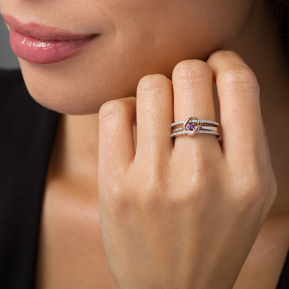 Amethyst and 0.04 CT. T.W. Diamond Interlocking Oval Three-in-One Ring in Sterling Silver and 10K Rose Gold