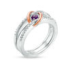 Thumbnail Image 2 of Amethyst and 0.04 CT. T.W. Diamond Interlocking Oval Three-in-One Ring in Sterling Silver and 10K Rose Gold