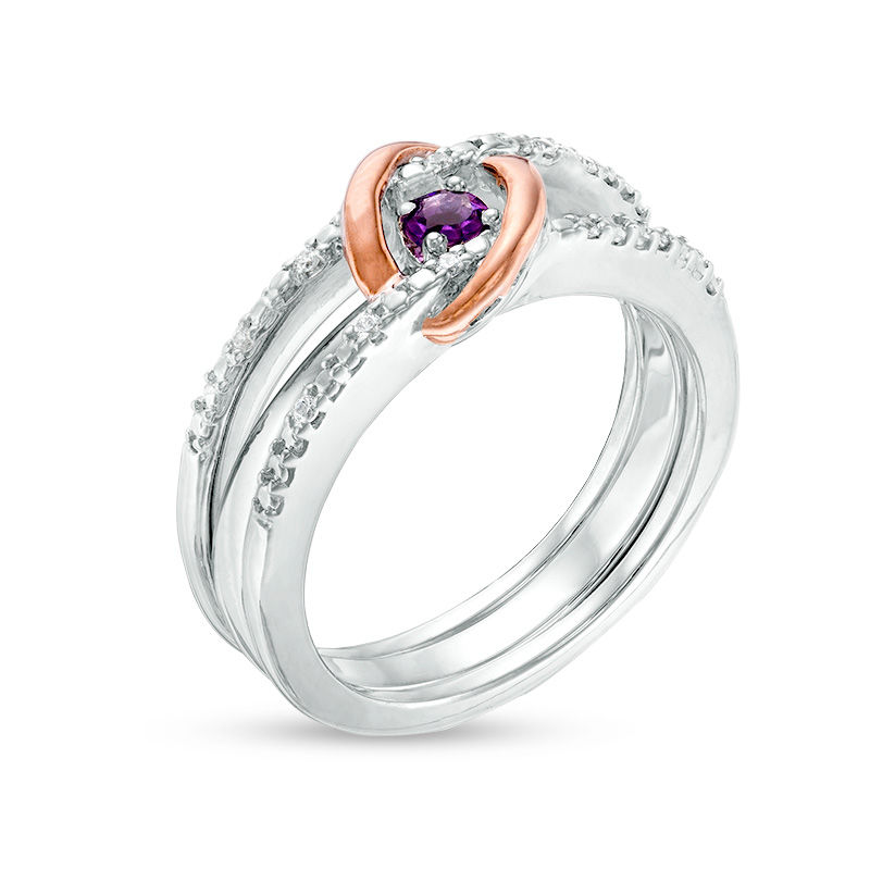 Amethyst and 0.04 CT. T.W. Diamond Interlocking Oval Three-in-One Ring in Sterling Silver and 10K Rose Gold