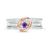 Thumbnail Image 3 of Amethyst and 0.04 CT. T.W. Diamond Interlocking Oval Three-in-One Ring in Sterling Silver and 10K Rose Gold