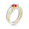 5.0mm Lab-Created Ruby and 0.04 CT. T.W. Diamond Bypass Three-in-One Ring in Sterling Silver and 10K Gold