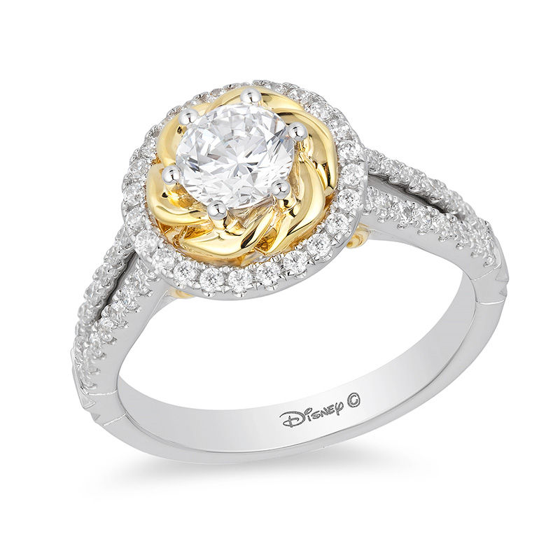 Enchanted Disney Belle 1.00 CT. T.W. Diamond Rose Frame Engagement Ring in 14K Two-Tone Gold