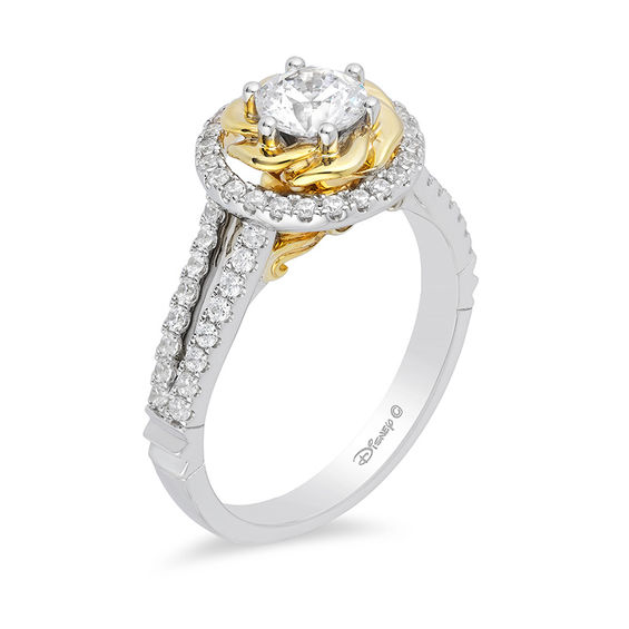 Enchanted Disney Belle 1.00 CT. T.W. Diamond Rose Frame Engagement Ring in 14K Two-Tone Gold