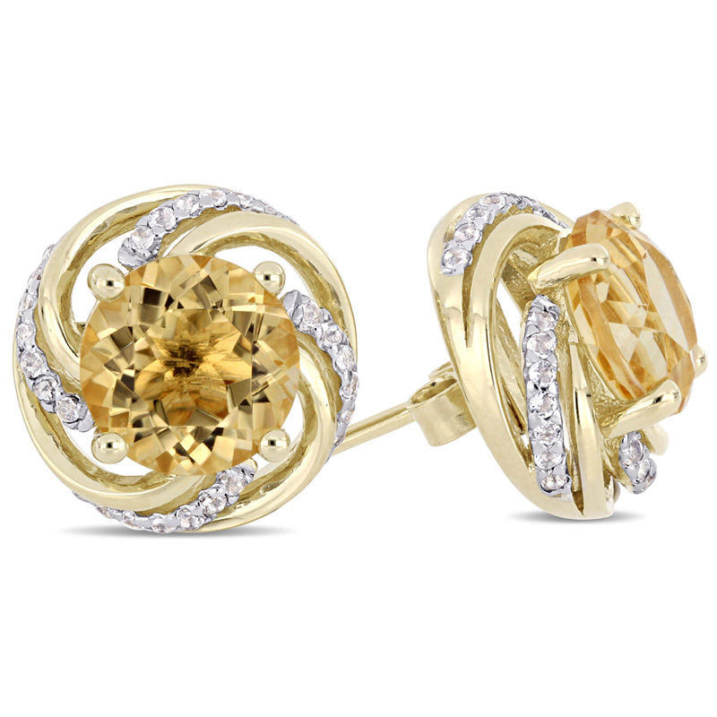 8.0mm Citrine and White Topaz Swirl Frame Stud Earrings in Sterling Silver with Yellow Rhodium|Peoples Jewellers