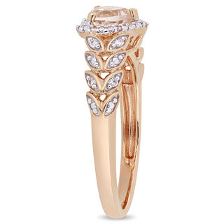 5.0mm Heart-Shaped Morganite and 0.05 CT. T.W. Diamond Beaded Frame Leaf Shank Ring in 10K Rose Gold