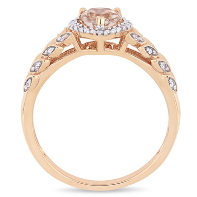 5.0mm Heart-Shaped Morganite and 0.05 CT. T.W. Diamond Beaded Frame Leaf Shank Ring in 10K Rose Gold