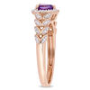 5.0mm Heart-Shaped Amethyst and 0.05 CT. T.W. Diamond Beaded Frame Leaf Shank Ring in 10K Rose Gold