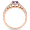 5.0mm Heart-Shaped Amethyst and 0.05 CT. T.W. Diamond Beaded Frame Leaf Shank Ring in 10K Rose Gold