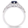 5.0mm Heart-Shaped Lab-Created Sapphire and 0.05 CT. T.W. Diamond Beaded Frame Leaf Shank Ring in 10K White Gold