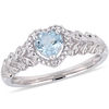 5.0mm Heart-Shaped Sky Blue Topaz and 0.05 CT. T.W. Diamond Beaded Frame Leaf Shank Ring in 10K White Gold