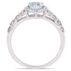 5.0mm Heart-Shaped Sky Blue Topaz and 0.05 CT. T.W. Diamond Beaded Frame Leaf Shank Ring in 10K White Gold