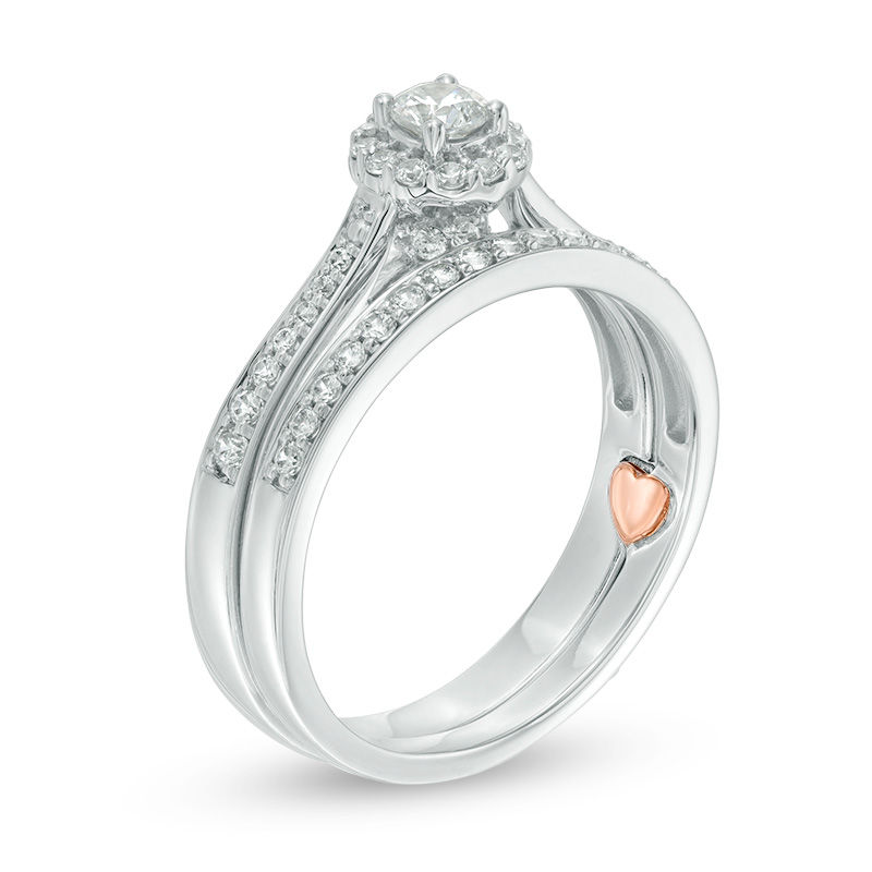 Perfect Fit 0.50 CT. T.W. Diamond Frame Interlocking Bridal Set in 10K White Gold|Peoples Jewellers