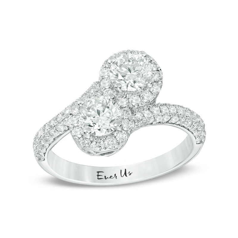 Main Image 1 of Ever Us™ 1.63 CT. T.W. Two-Stone Diamond Frame Bypass Ring in 14K White Gold