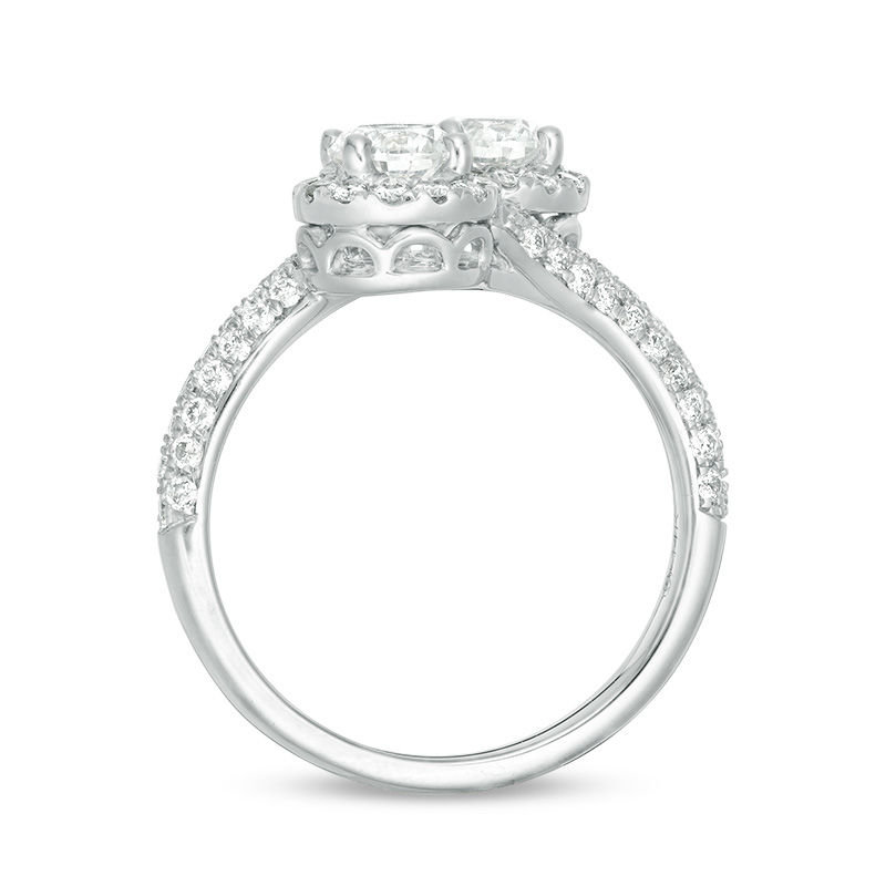 Main Image 3 of Ever Us™ 1.63 CT. T.W. Two-Stone Diamond Frame Bypass Ring in 14K White Gold