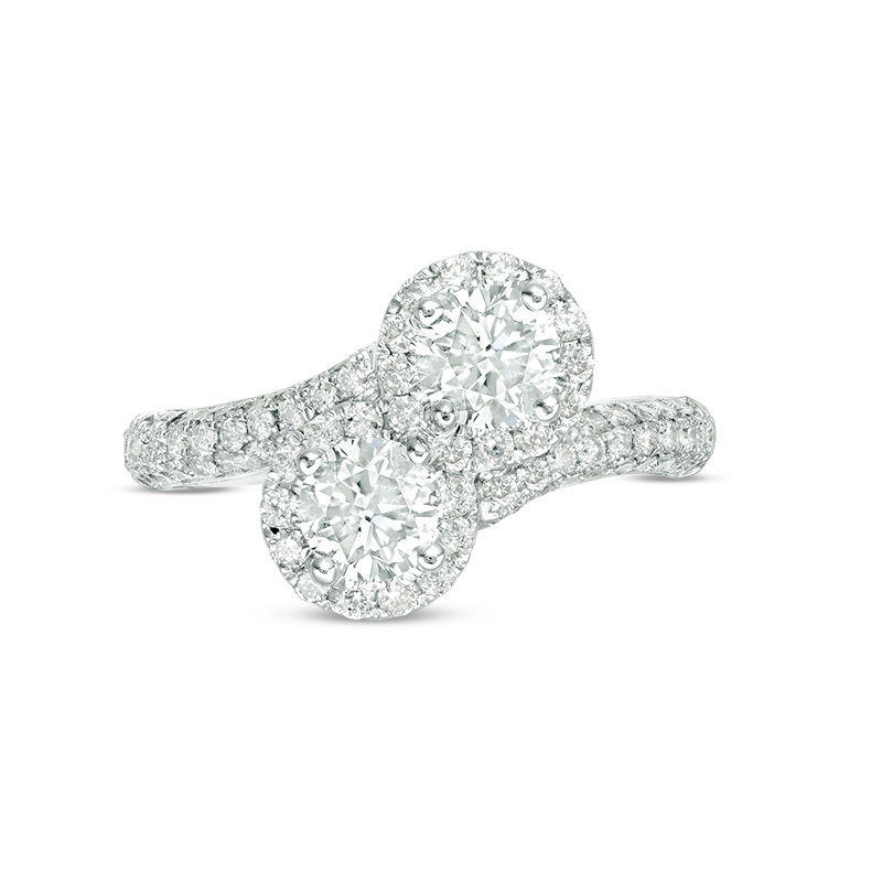 Main Image 5 of Ever Us™ 1.63 CT. T.W. Two-Stone Diamond Frame Bypass Ring in 14K White Gold