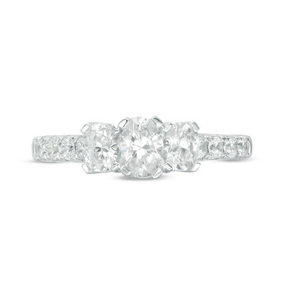 1.00 CT. T.W. Certified Oval Diamond Past Present Future® Engagement Ring in 14K White Gold (I/I1)