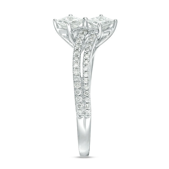 Ever Us™ 0.75 CT. T.W. Two-Stone Princess-Cut Diamond Double Row Bypass Ring in 14K White Gold