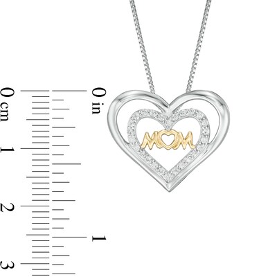 Lab-Created White Sapphire "MOM" Double Hearts Pendant in Sterling Silver with 10K Gold Plate