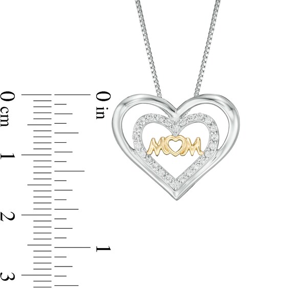 Lab-Created White Sapphire "MOM" Double Hearts Pendant in Sterling Silver with 10K Gold Plate