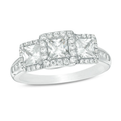 1.45 CT. T.W. Princess-Cut Diamond Past Present Future® Frame Engagement Ring in 14K White Gold