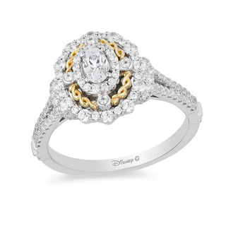 Enchanted Disney Snow White 1.00 CT. T.W. Oval Diamond Twist Frame Engagement Ring in 14K Two-Tone Gold