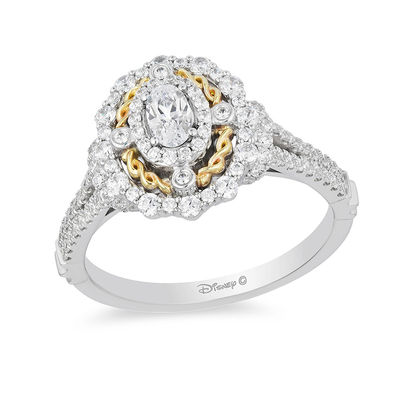 Enchanted Disney Snow White 1.00 CT. T.W. Oval Diamond Twist Frame Engagement Ring in 14K Two-Tone Gold