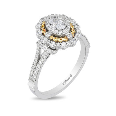 Enchanted Disney Snow White 1.00 CT. T.W. Oval Diamond Twist Frame Engagement Ring in 14K Two-Tone Gold