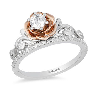 Enchanted Disney Belle 0.50 CT. T.W. Diamond Rose Tiara Engagement Ring in 14K Two-Tone Gold