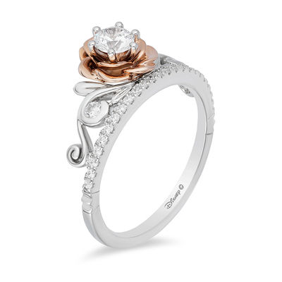 Enchanted Disney Belle 0.50 CT. T.W. Diamond Rose Tiara Engagement Ring in 14K Two-Tone Gold