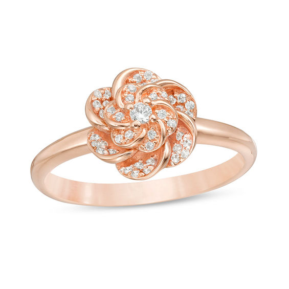 0.10 CT. T.W. Diamond Double Flower Ring in 10K Rose Gold