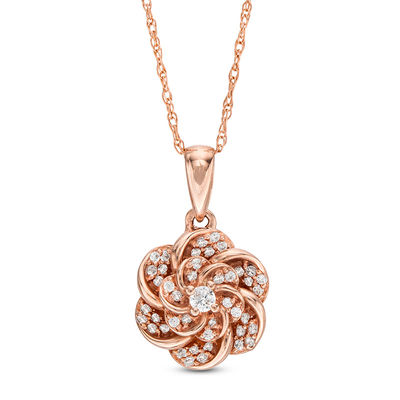 0.10 CT. T.W. Diamond Flower Pendant in 10K Rose Gold