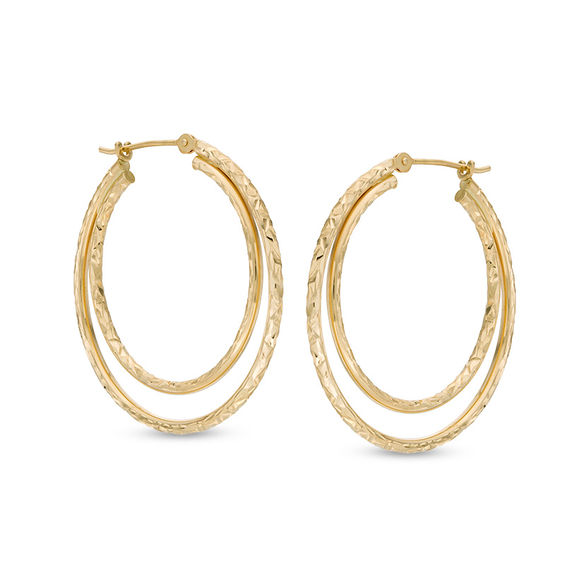 Diamond-Cut Double Hoop Earrings in 10K Gold | Peoples Jewellers