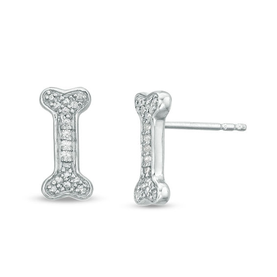 Diamond Accent Bone Stud Earrings in Sterling Silver