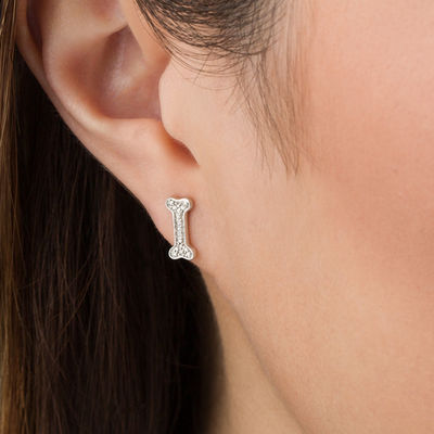 Diamond Accent Bone Stud Earrings in Sterling Silver