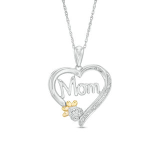 Diamond Accent "Mom" Heart Dog Paw Print Pendant in Sterling Silver and 10K Gold