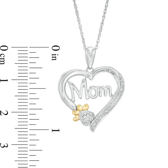 Diamond Accent "Mom" Heart Dog Paw Print Pendant in Sterling Silver and 10K Gold