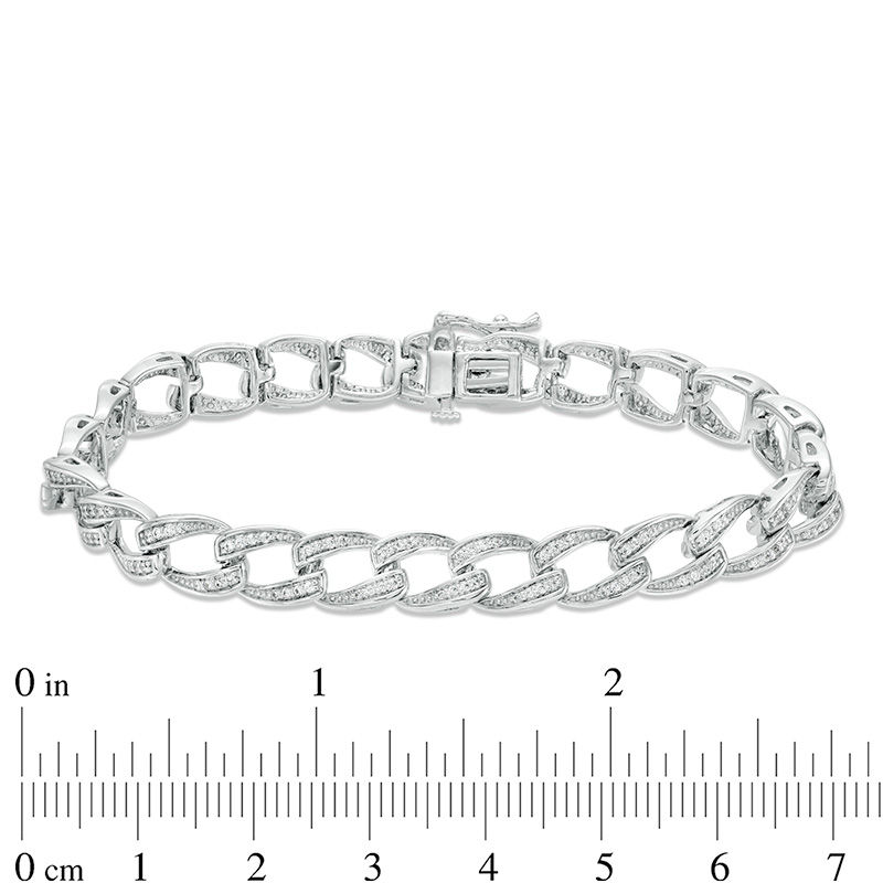 Main Image 4 of 0.76 CT. T.W. Diamond Chain Link Bracelet in Sterling Silver