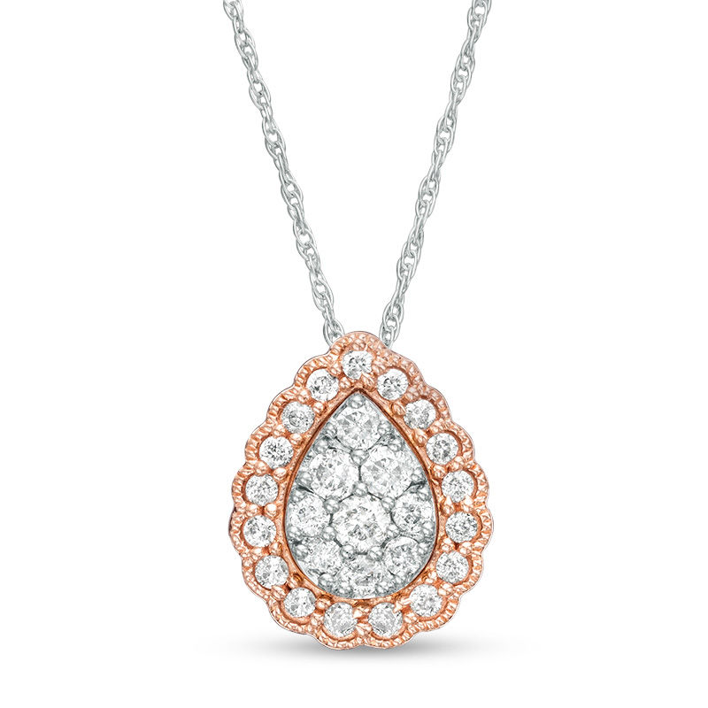 0.33 CT. T.W. Composite Diamond Pear-Shaped Frame Pendant in 10K Two-Tone Gold|Peoples Jewellers