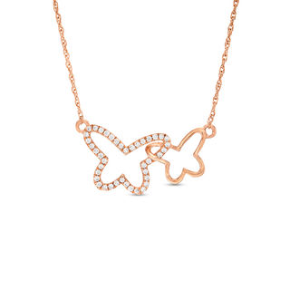 0.15 CT. T.W. Diamond Interlocking Butterfly Necklace in 10K Rose Gold