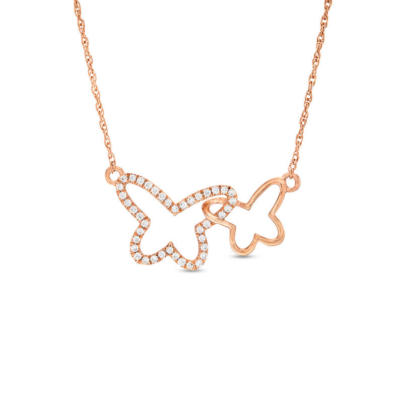 0.15 CT. T.W. Diamond Interlocking Butterfly Necklace in 10K Rose Gold