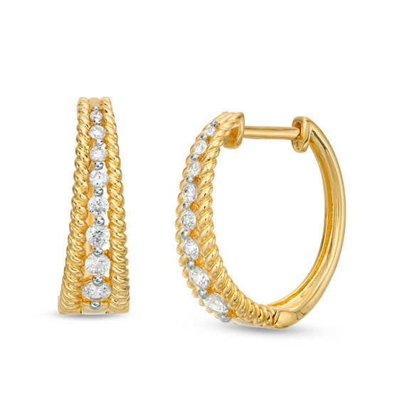 0.50 CT. T.W. Diamond Rope Frame Hoop Earrings in 10K Gold