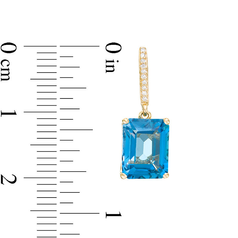 Emerald-Cut London Blue Topaz and 0.04 CT. T.W. Diamond Drop Earrings in 10K Gold|Peoples Jewellers