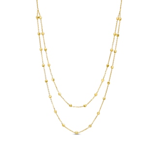 Diamond-Cut Bead Station Double Strand Necklace in 14K Gold - 17"