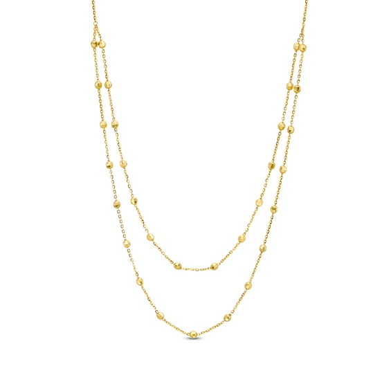 Diamond-Cut Bead Station Double Strand Necklace in 14K Gold - 17"