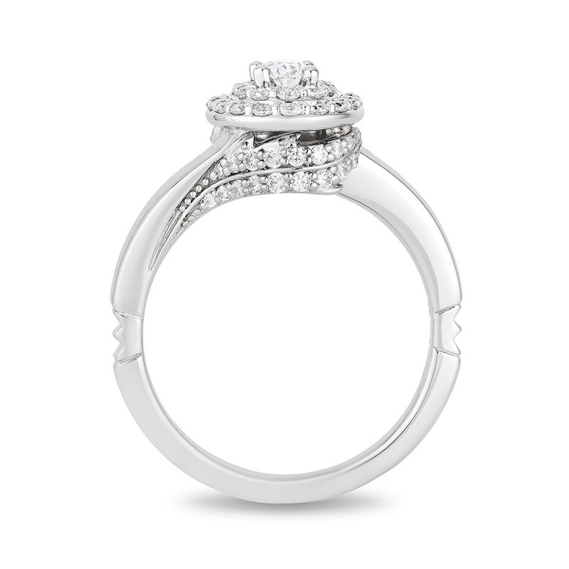 Enchanted Disney Pocahontas 0.88 CT. T.W. Oval Diamond Double Frame Bypass Engagement Ring in 14K White Gold|Peoples Jewellers