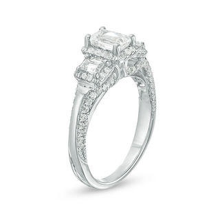 1.63 CT. T.W. Certified Emerald-Cut Diamond Past Present Future® Frame Engagement Ring in 14K White Gold (I/SI2)