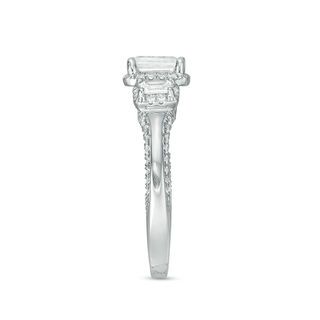 1.63 CT. T.W. Certified Emerald-Cut Diamond Past Present Future® Frame Engagement Ring in 14K White Gold (I/SI2)