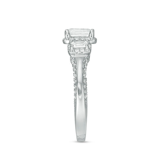 1.63 CT. T.W. Certified Emerald-Cut Diamond Past Present Future® Frame Engagement Ring in 14K White Gold (I/SI2)