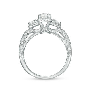 1.63 CT. T.W. Certified Emerald-Cut Diamond Past Present Future® Frame Engagement Ring in 14K White Gold (I/SI2)